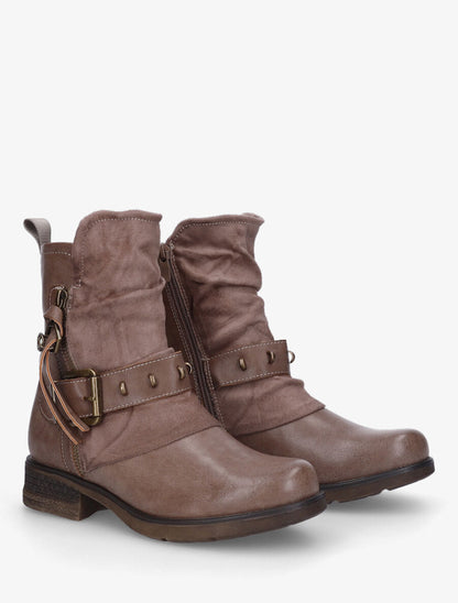 Bottines froncés à talon texturé - Taupe - 4