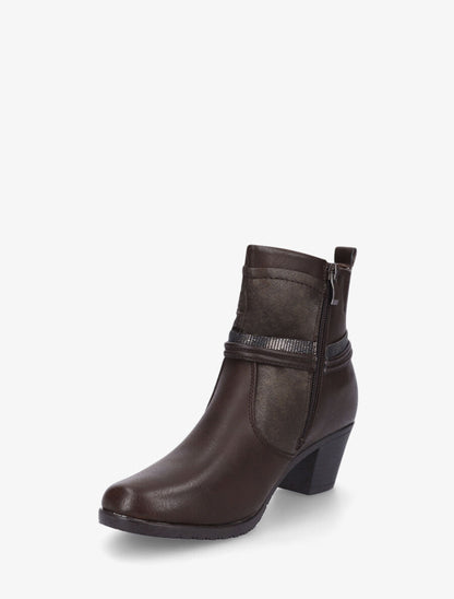 Bottines en simili à sangle ornées de perles et strass - Marron - 3
