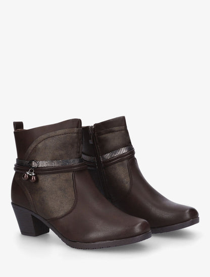 Bottines en simili à sangle ornées de perles et strass - Marron - 4