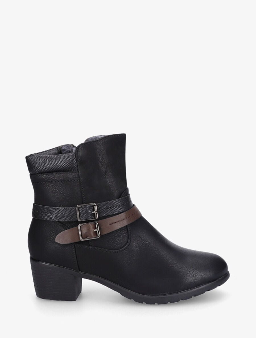 Bottines fourrées et froncées en simili - Noir - 1