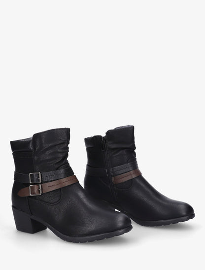 Bottines fourrées et froncées en simili - Noir - 4