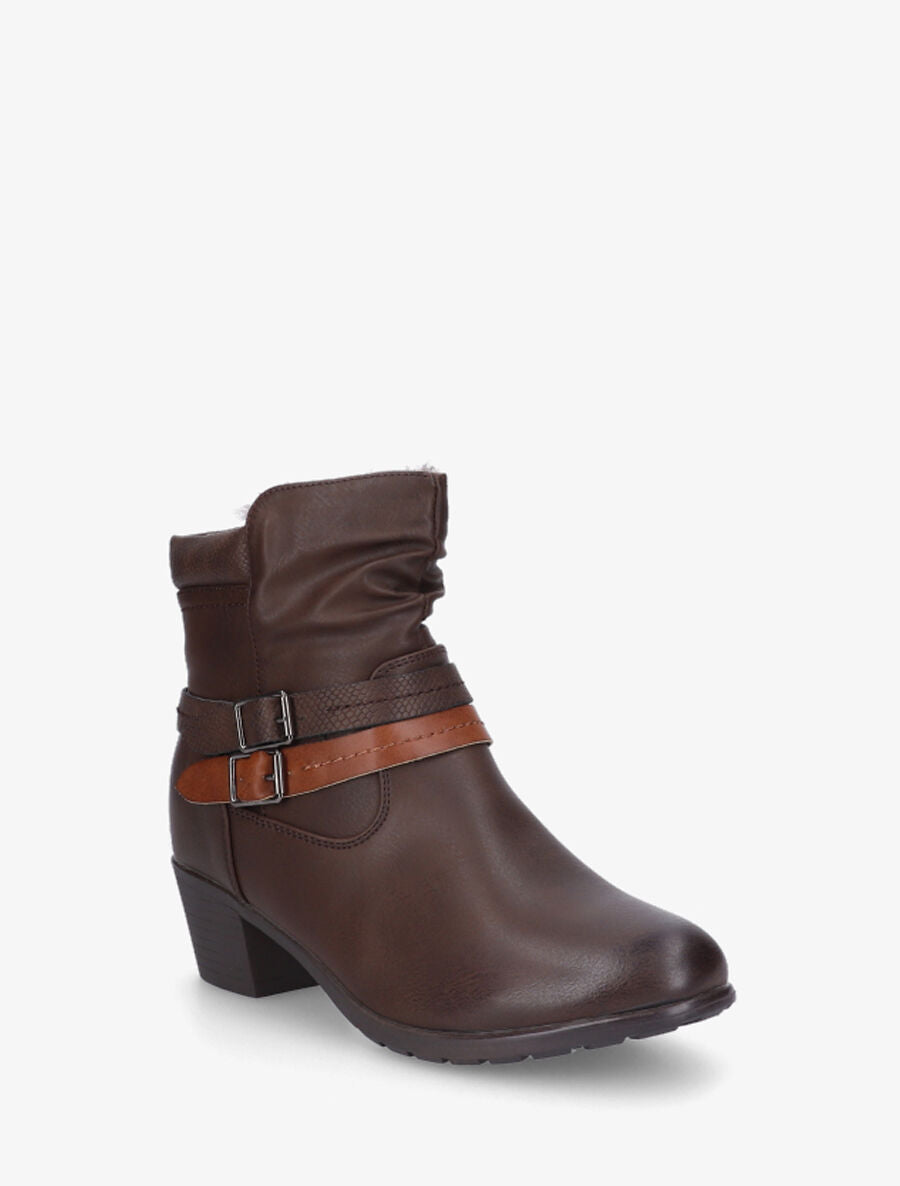 Bottines fourrées et froncées en simili - Marron - 2