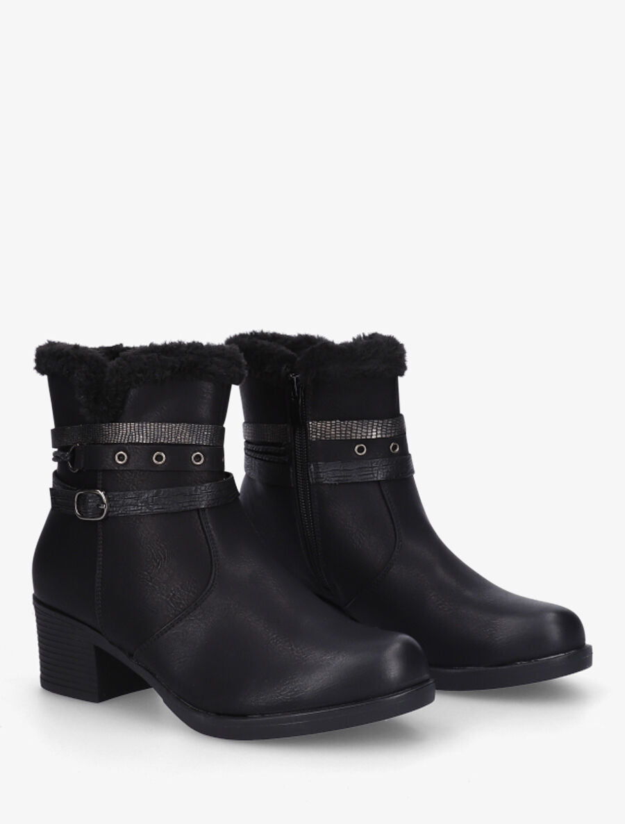 Bottines fourrées à talon - Noir - 4