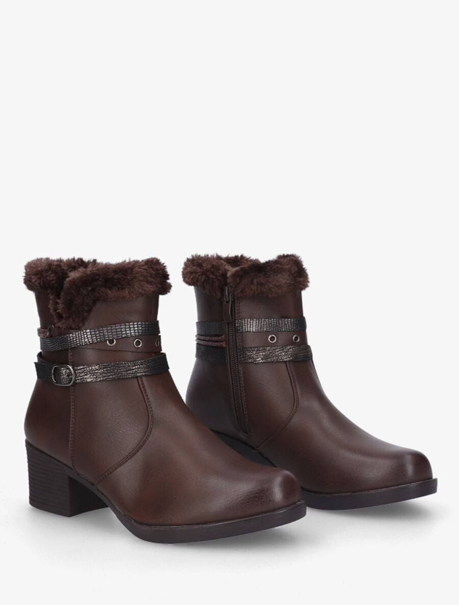 Bottines fourrées à talon - Marron - 4
