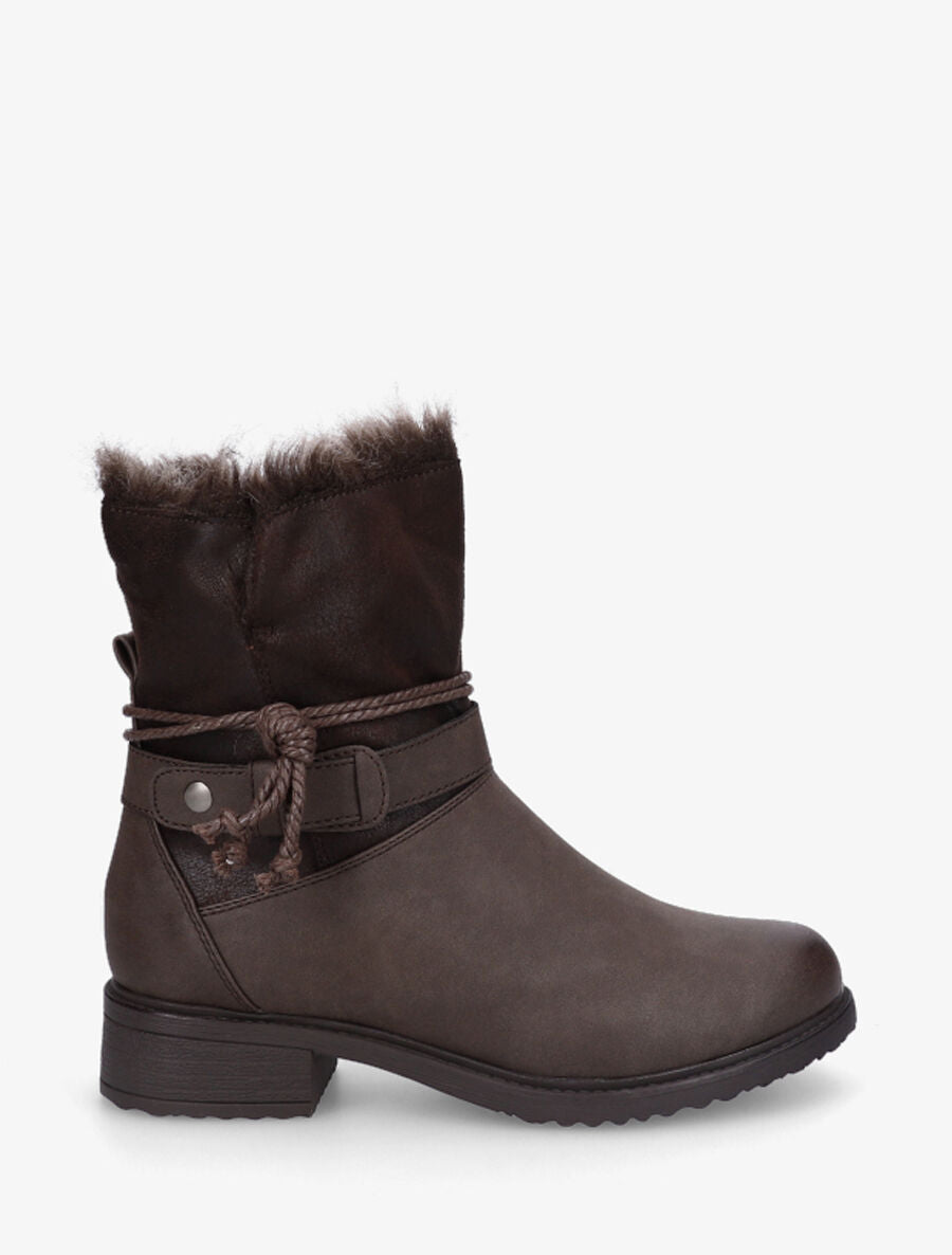 Bottines fourrées bi-matière - Marron - 1