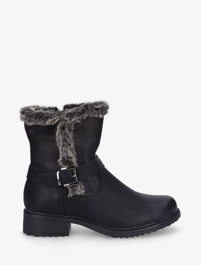 Bottines fourrées unies en simili - Noir - 1