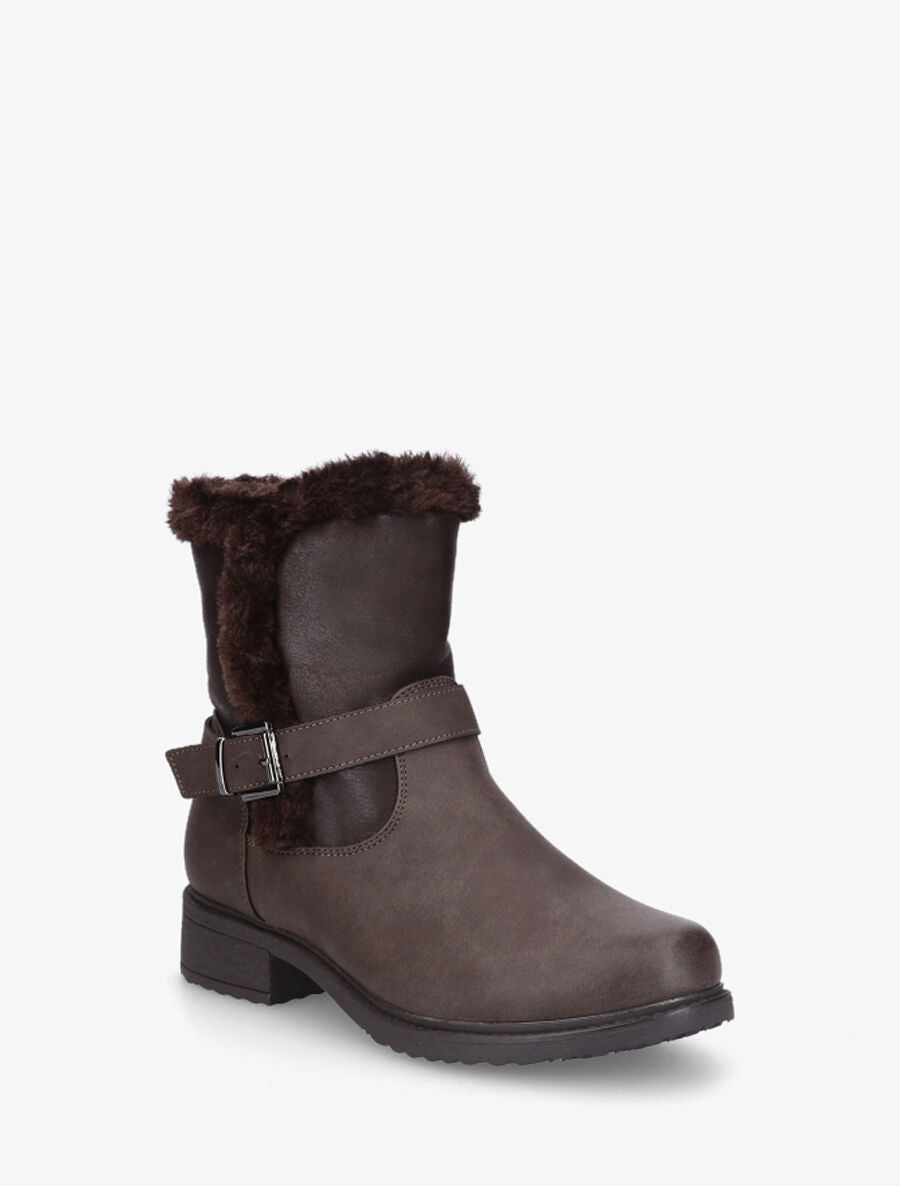 Bottines fourrées unies en simili - Marron - 2