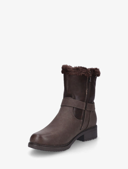 Bottines fourrées unies en simili - Marron - 3
