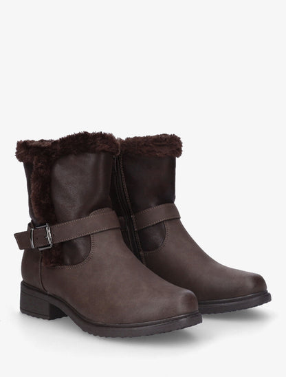 Bottines fourrées unies en simili - Marron - 4