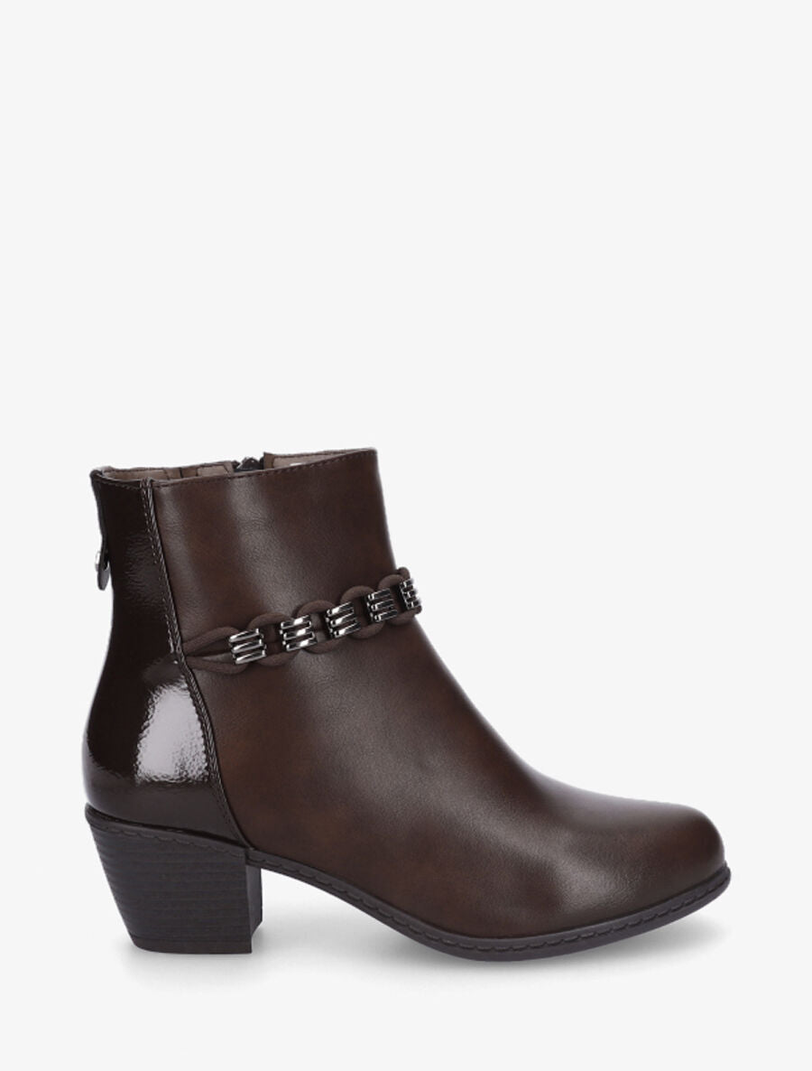 Bottines en simili à contrefort vernis - Marron - 5