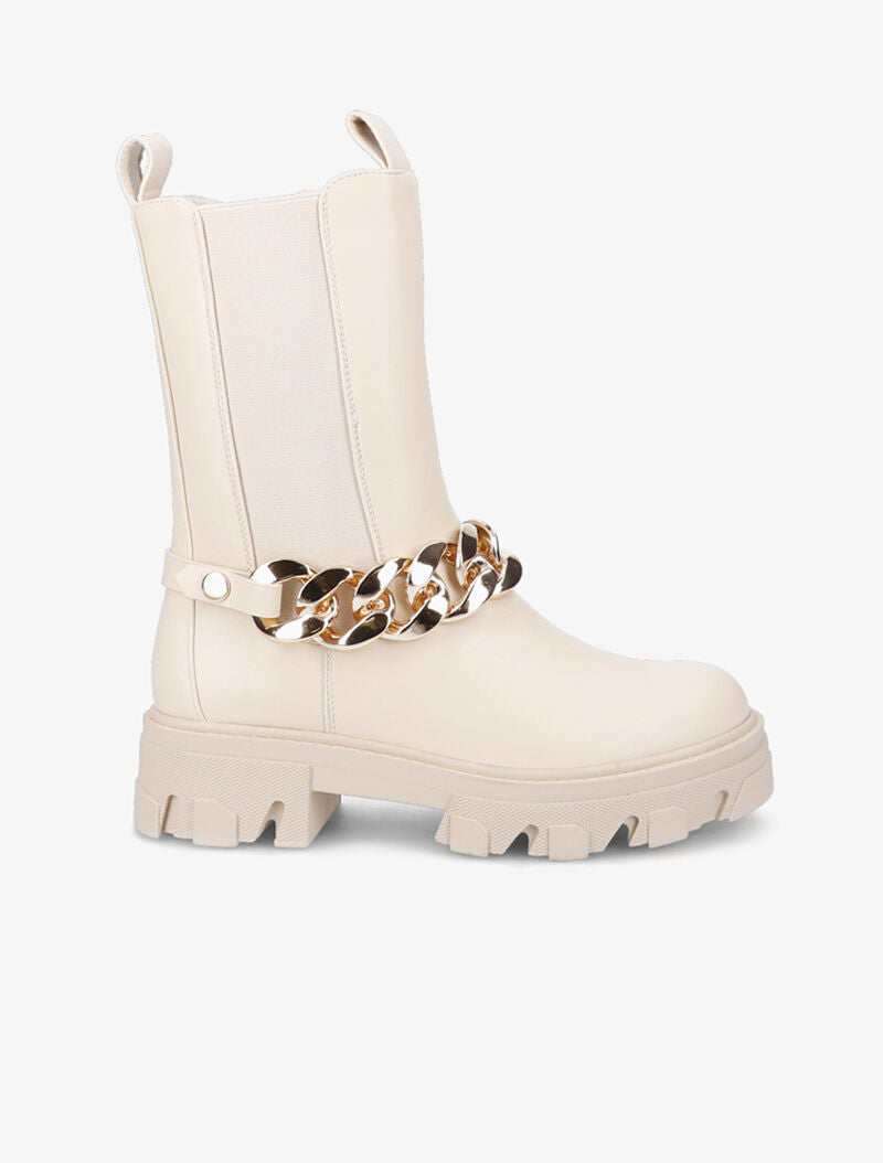 Bottines montantes en simili à détail chaîne - Beige - 2