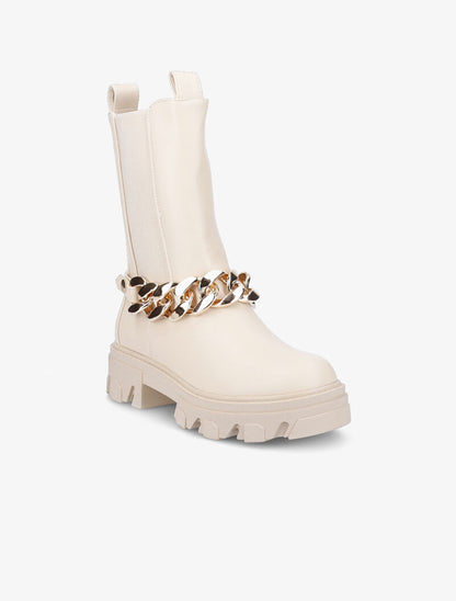 Bottines montantes en simili à détail chaîne - Beige - 3