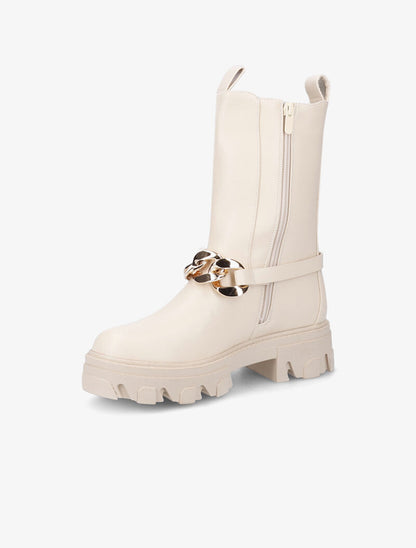 Bottines montantes en simili à détail chaîne - Beige - 4