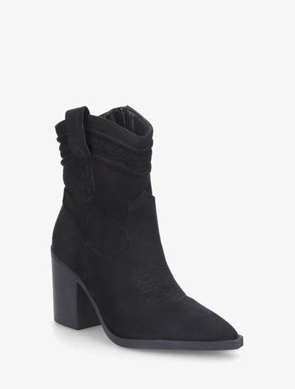 Bottines style santiags en suédine - Noir - 2