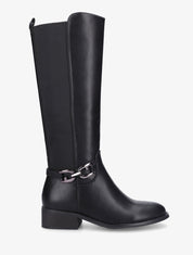 Bottes élastiquées en simili à talon - Noir - 1