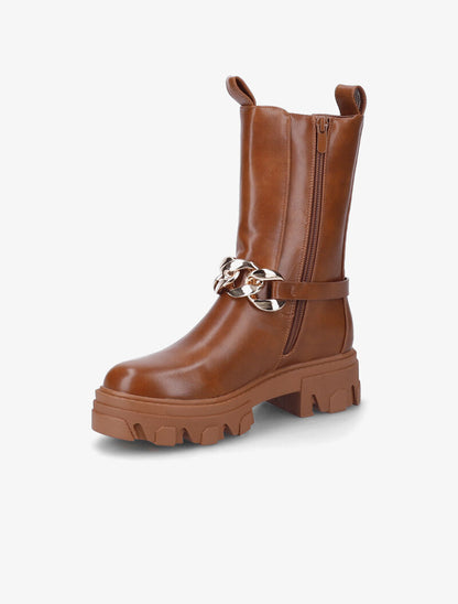 Bottines montantes en simili à détail chaîne - Camel - 4