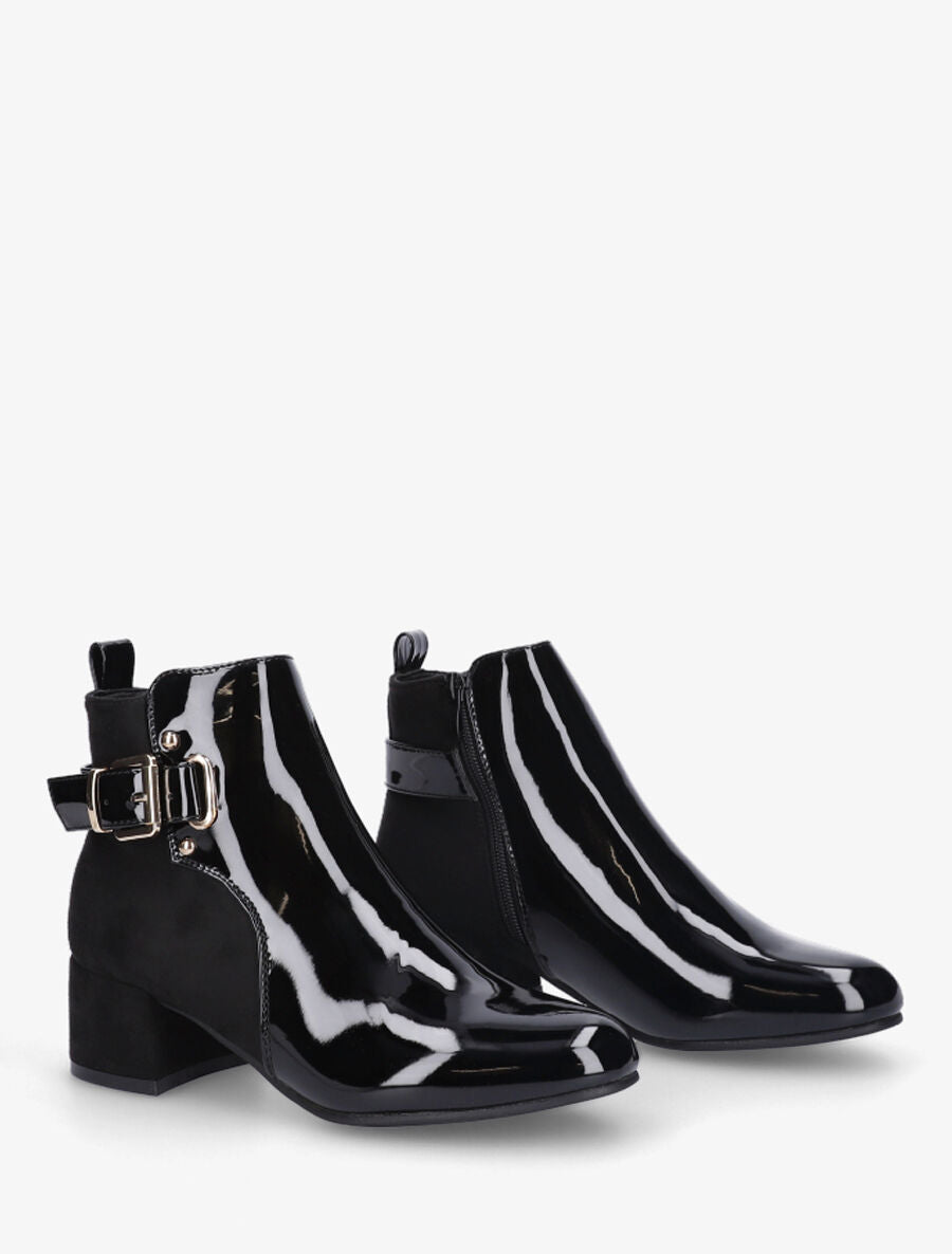 Bottines bi-matière à talon - Noir - 4