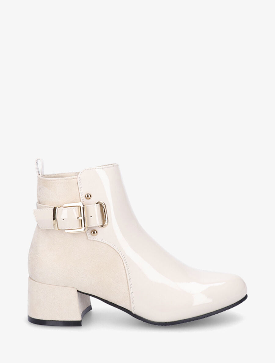 Bottines bi-matière à talon - Beige - 1