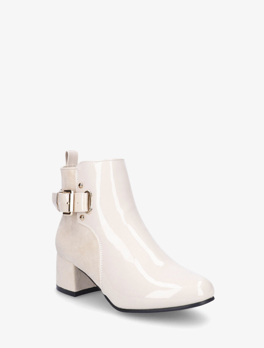 Bottines bi-matière à talon - Beige - 2
