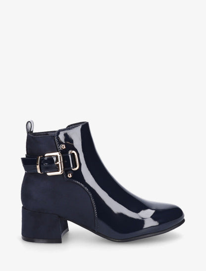 Bottines bi-matière à talon - Marine - 1