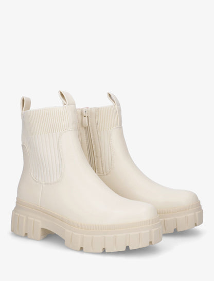 Bottines chaussettes à talon strié - Beige - 4