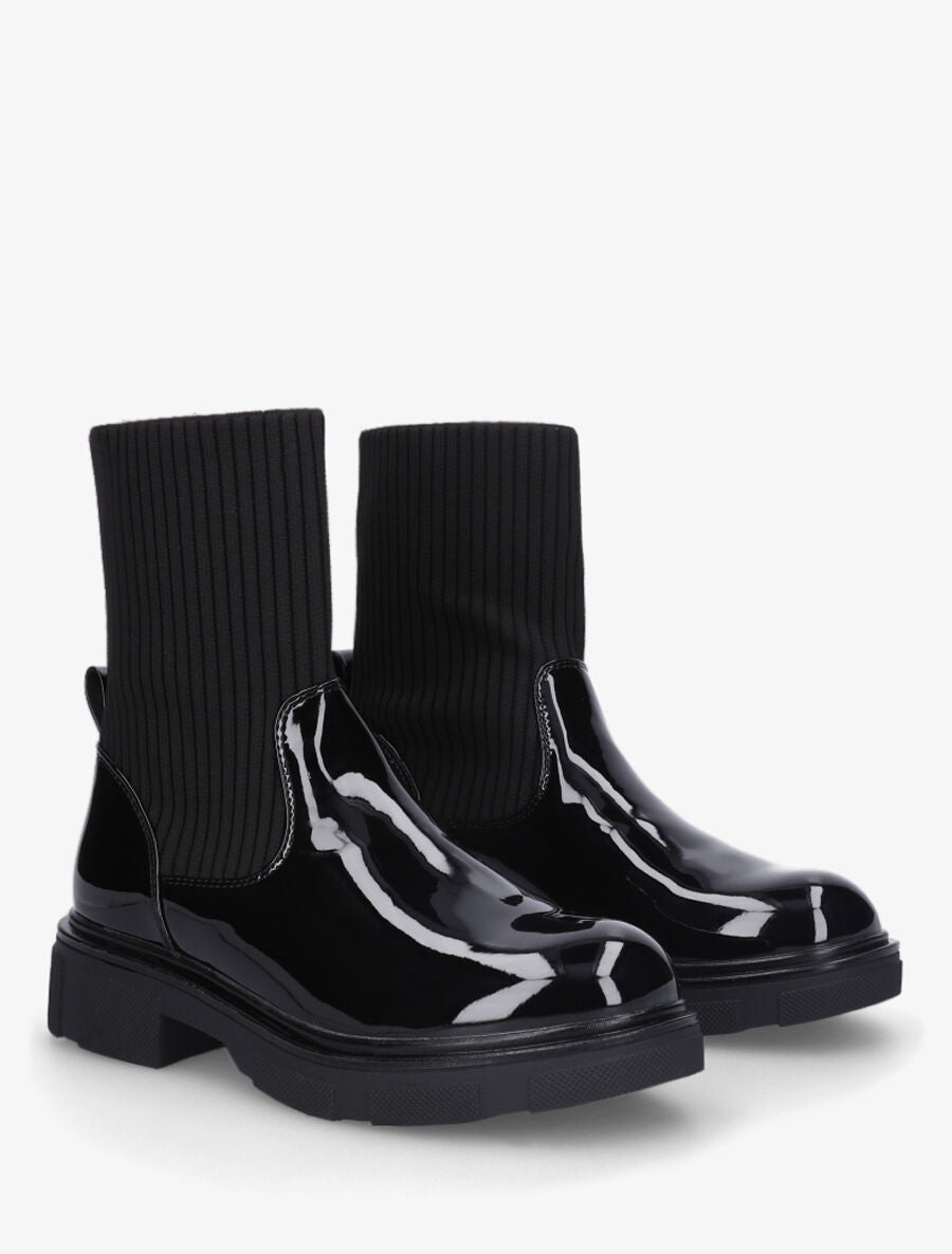Bottines vernies style chaussettes - Noir - 4