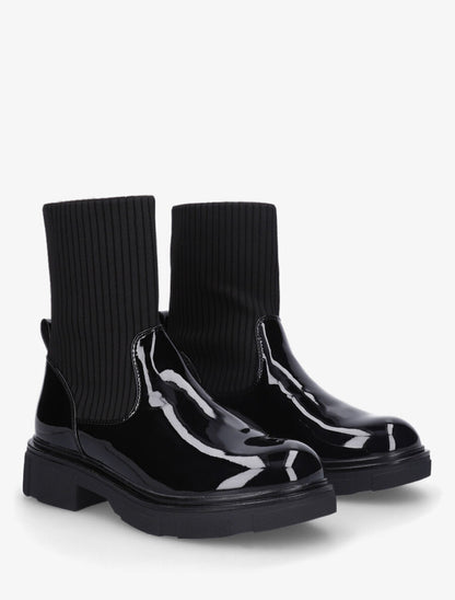 Bottines vernies style chaussettes - Noir - 4