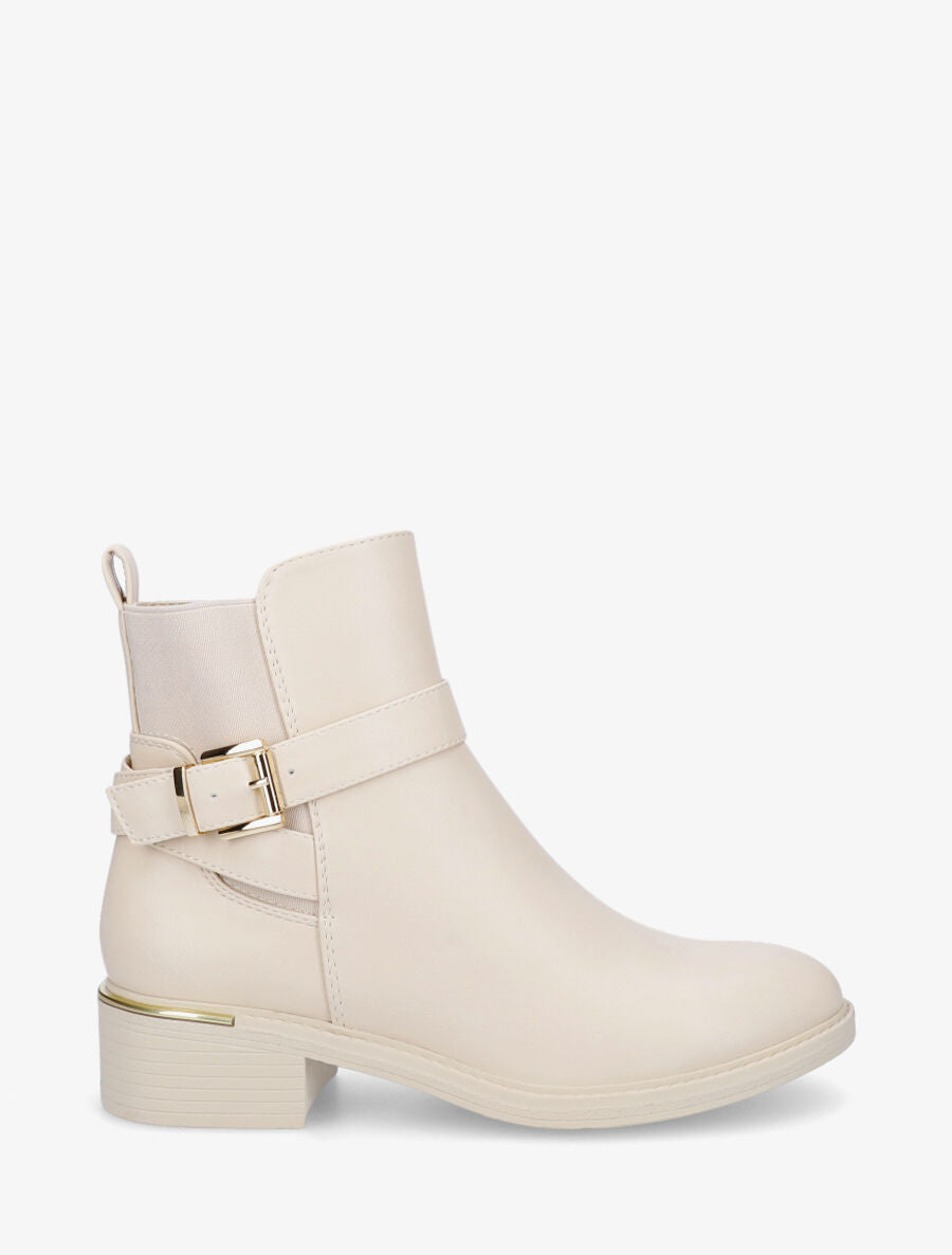 Bottines en simili et métal au talon - Crème - 5