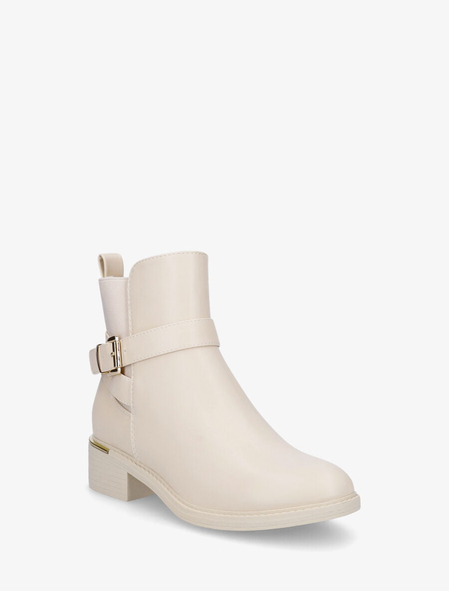 Bottines en simili et métal au talon - Crème - 2
