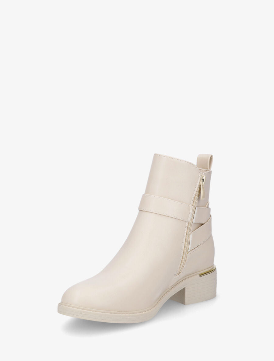 Bottines en simili et métal au talon - Crème - 3