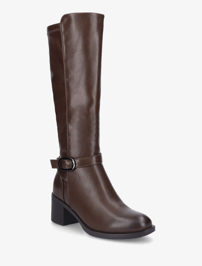 Bottes en simili à talon mi-haut - Marron - 2