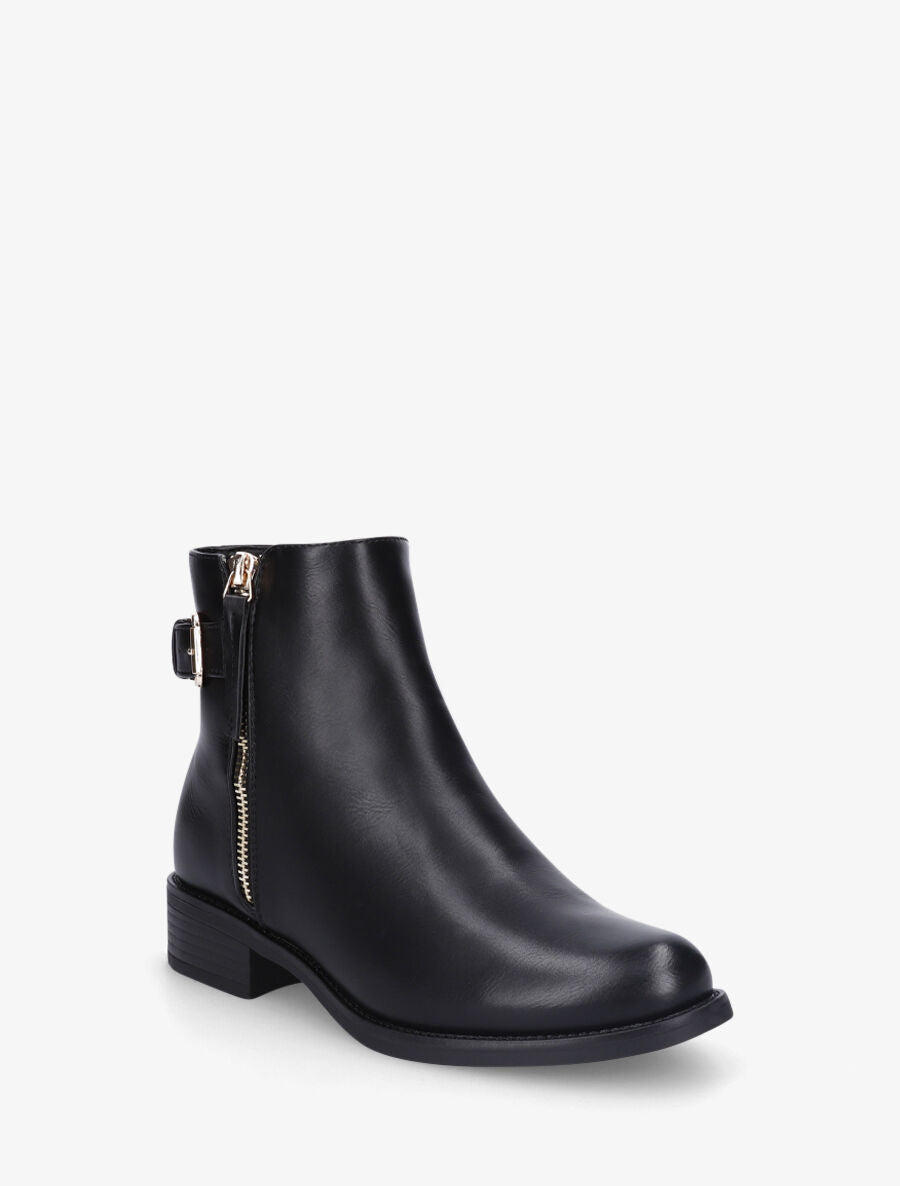 Bottines unies plates et zip décoratif - Noir - 2