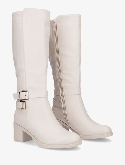 Bottes en simili à boucles décoratives - Beige - 4