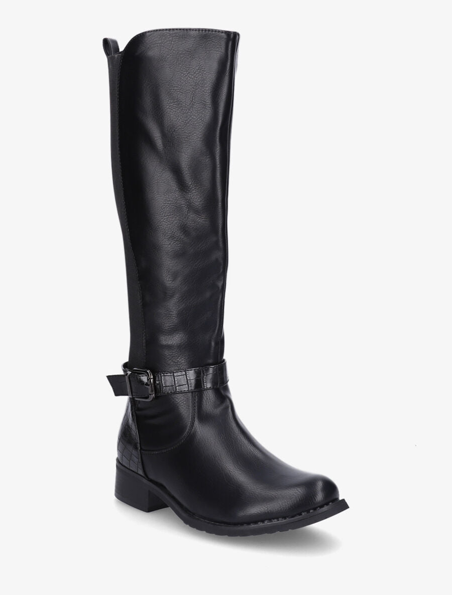 Bottes élastiquées à contrefort effet croco - Noir - 2