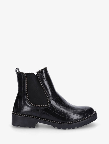Bottines effet croco cloutées - Noir - 5