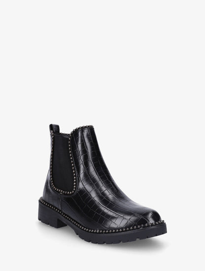 Bottines effet croco cloutées - Noir - 2