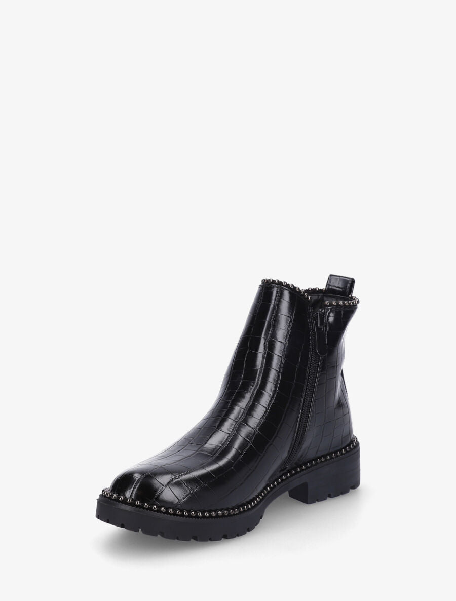Bottines effet croco cloutées - Noir - 3