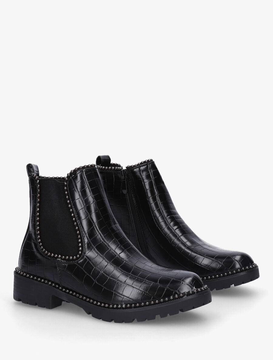 Bottines effet croco cloutées - Noir - 4