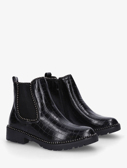 Bottines effet croco cloutées - Noir - 4