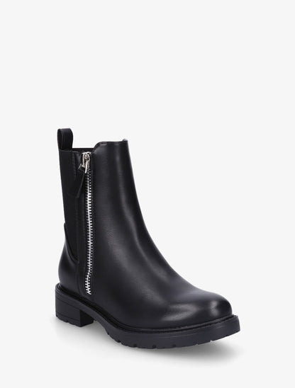 Bottines en simili à zip décoratif - Noir - 2