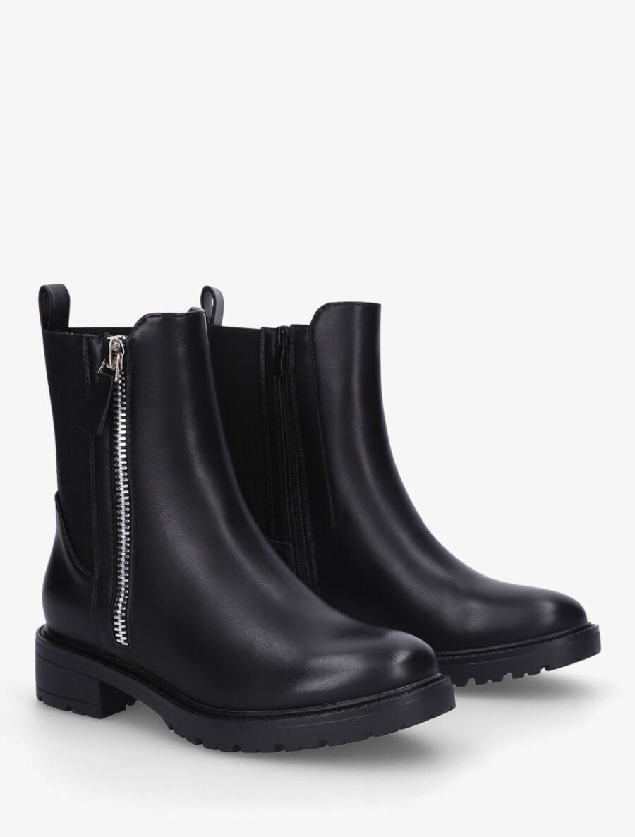 Bottines en simili à zip décoratif - Noir - 4