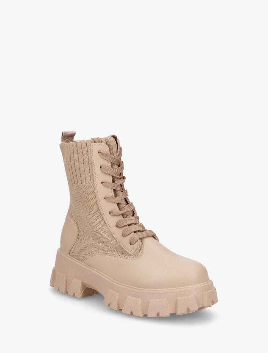 Bottines montantes à lacets style chaussettes - Taupe - 2