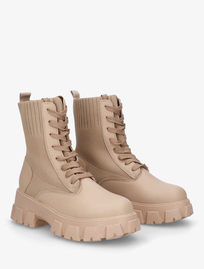 Bottines montantes à lacets style chaussettes - Taupe - 4