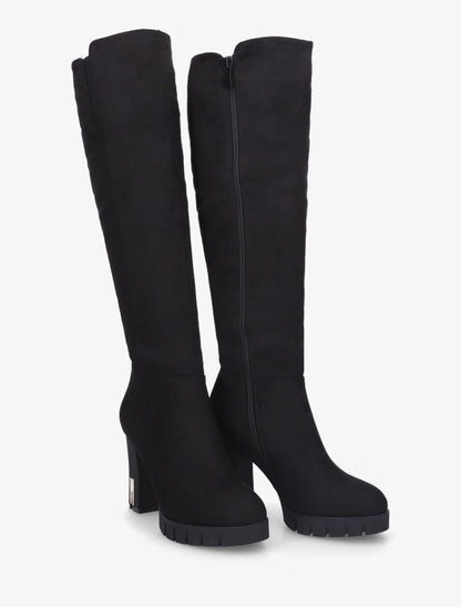 Bottes en suédine à empiècement au talon - Noir - 4