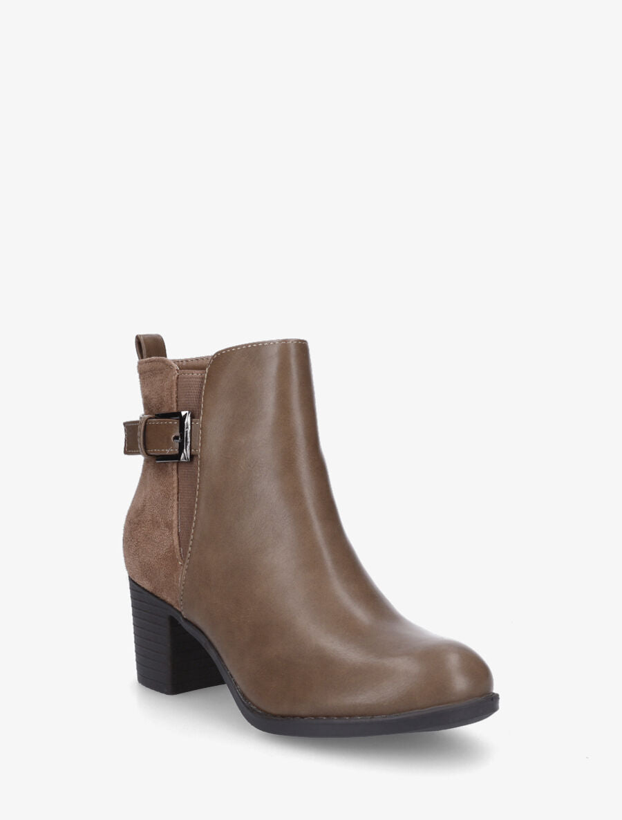 Bottines bi-matière à talon - Taupe - 2