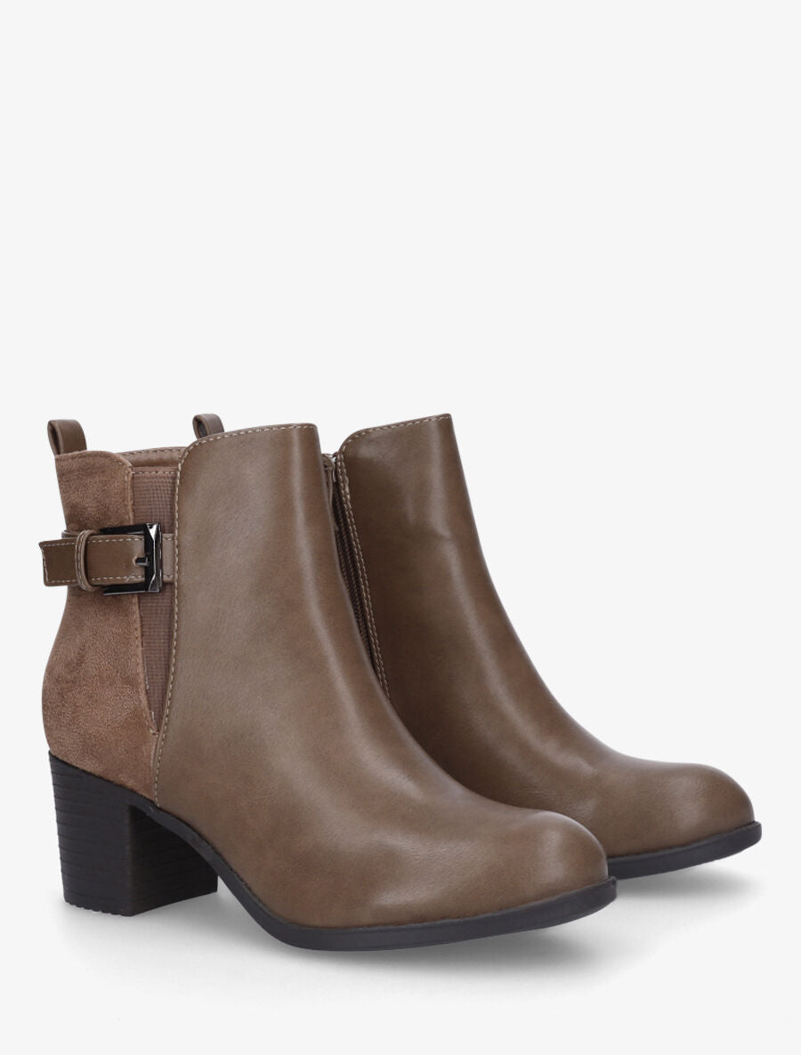 Bottines bi-matière à talon - Taupe - 4