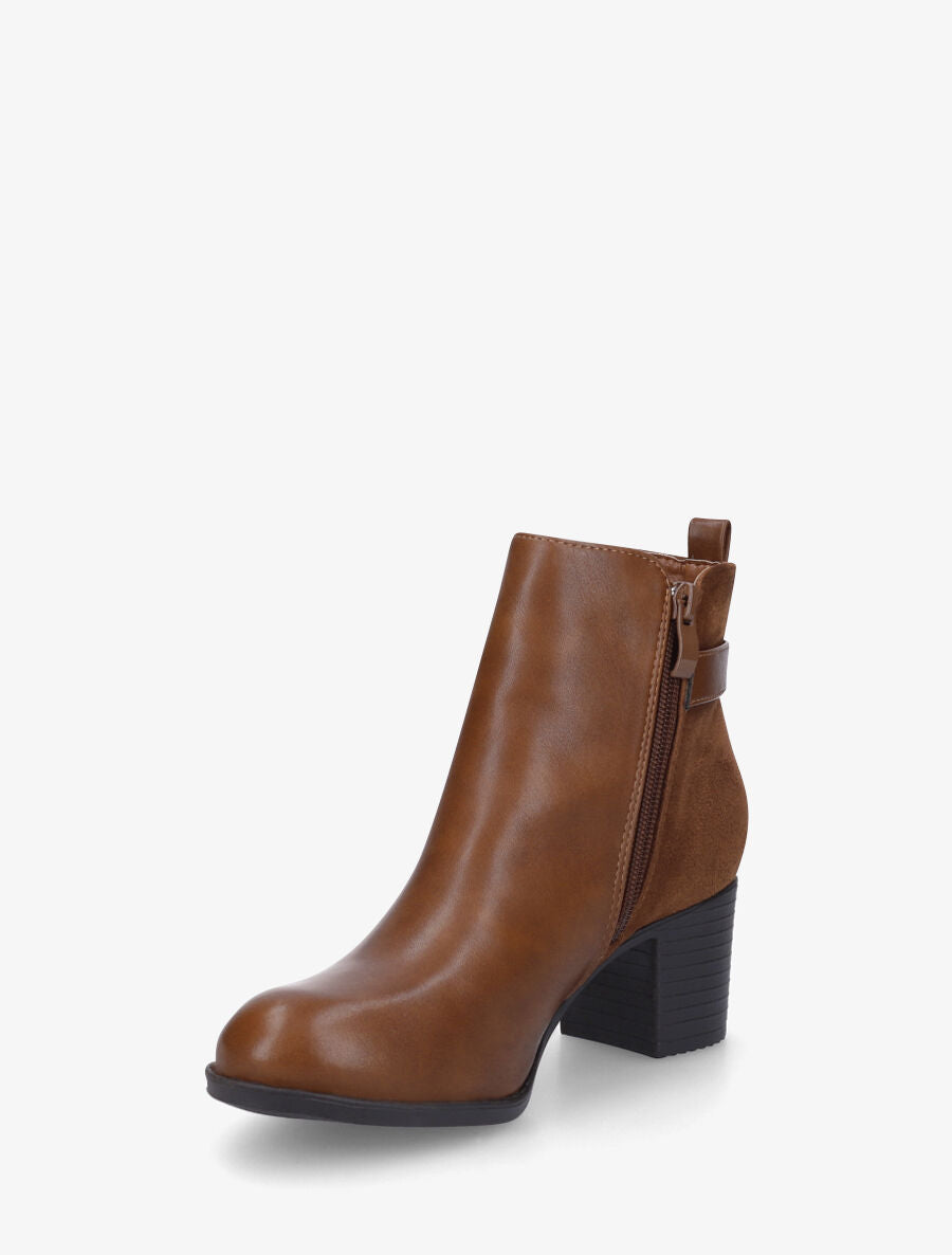 Bottines bi-matière à talon - Camel - 3