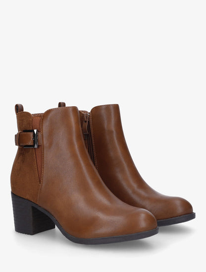 Bottines bi-matière à talon - Camel - 4