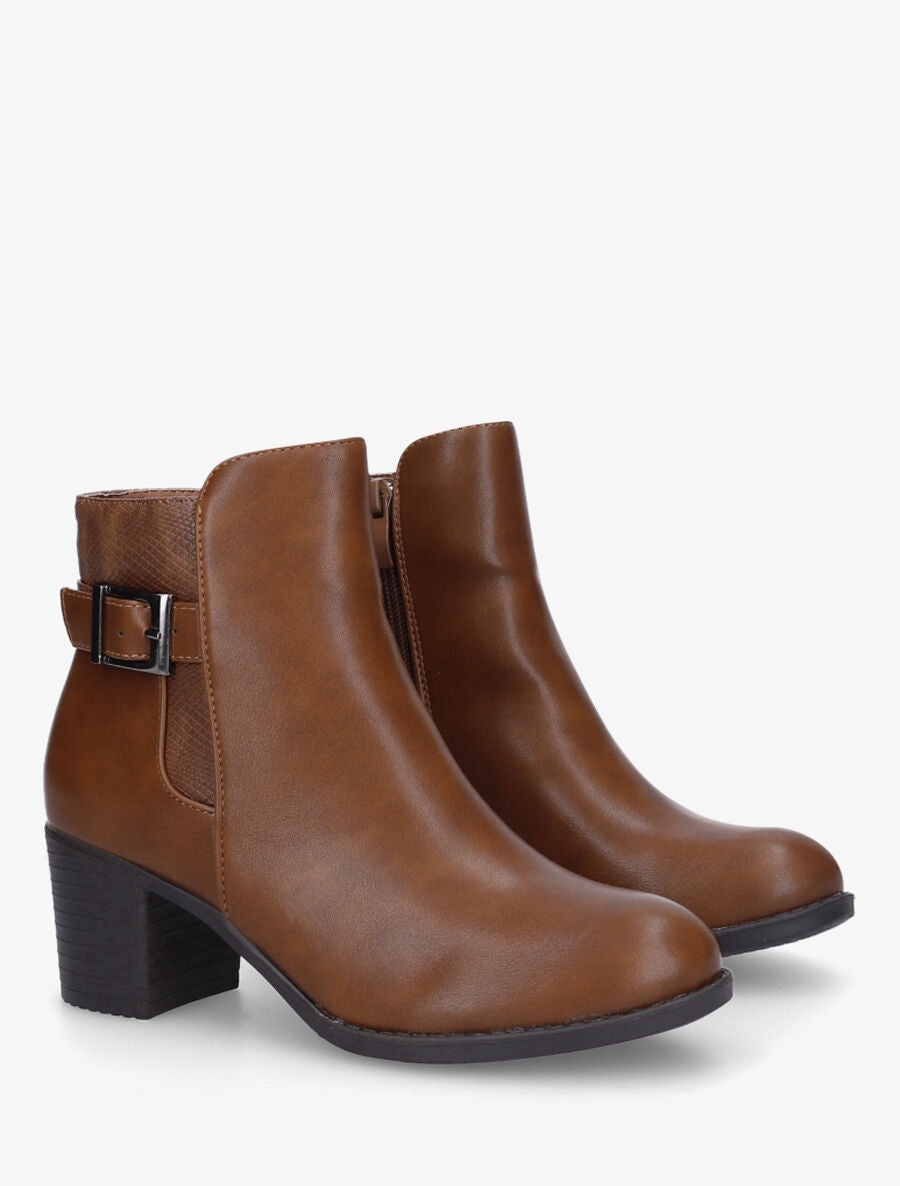 Bottines en simili à ceinturon et empiècement python - Camel - 4