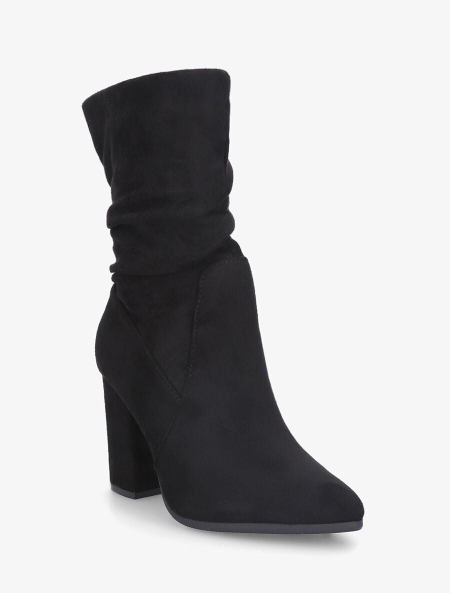Bottines froncés en suédine à talon - Noir - 2